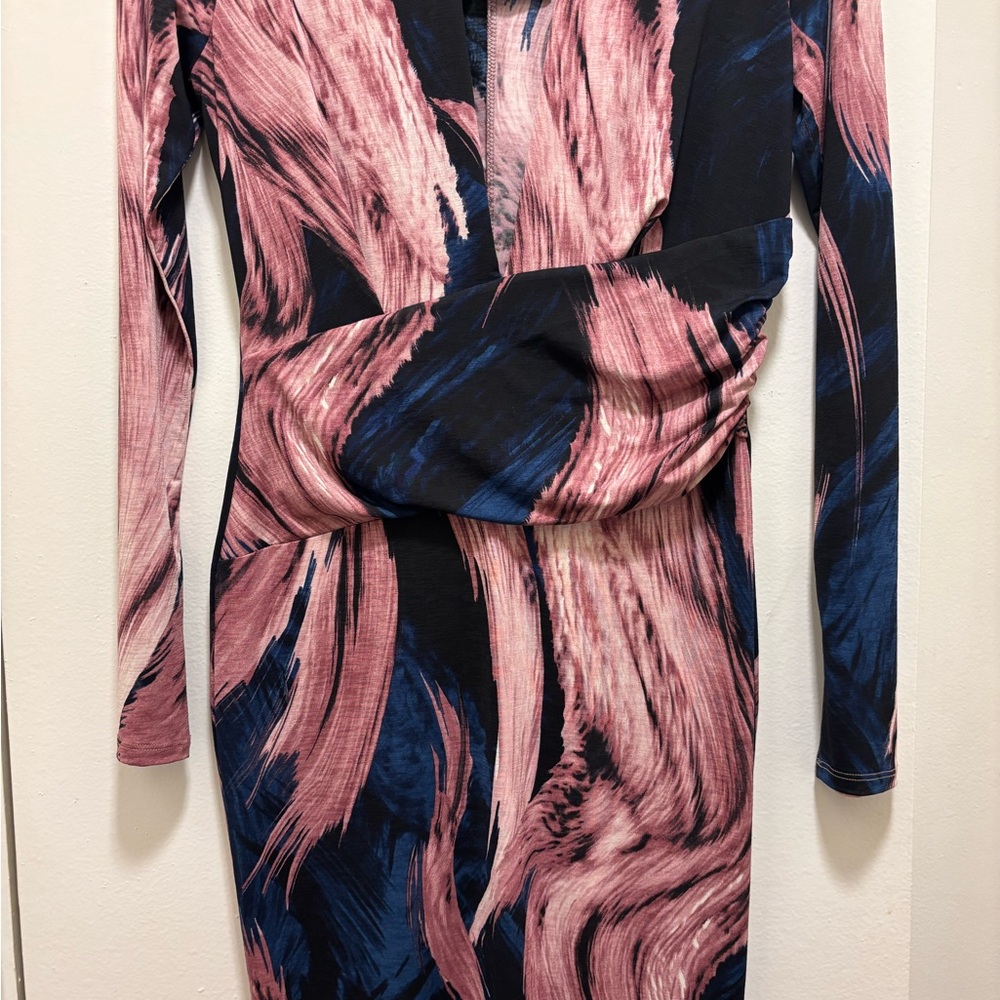 Fashion Nova Pink and Blue Long Sleeve Midi Dress